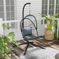 OUTSUNNY Rattan Hanging Swing Chair w/ Cushion, 360 Rotation Patio Hanging Chair in Grey
