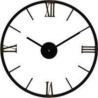Orsina Round Black Metal Wall Clock, Minimalist Modern Clock With Warm Metallic Detail, Contemporary Iron Frame