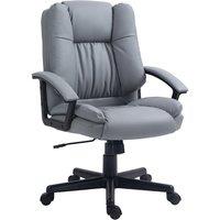 HOMCOM Swivel Executive Office Chair Mid Back PU Leather Chair w/ Arm in Light Grey