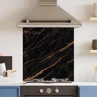 Choose Your Print Premium 70cm x 75cm 6mm Black Gold Marble Glass Kitchen Splashback Various Sizes Toughened - 70 cm | Size: 70 cm x 75 cm