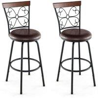 Costway Set of 2 Bar Stool Adjustable Height Swivel Kitchen Dining Chair in Brown