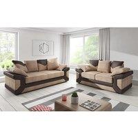Furnishings For Less UK Dino Large Fabric Sofa Suite - Scatter 3 Seater & 2 Seater in Brown