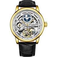Stuhrling 3917 Automatic Skeleton Watch Dual Time Subdial, AM/PM Indicator, and Alligator-Embossed Leather Strap for Sophisticated Style