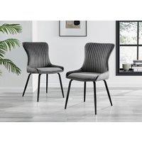 FurnitureboxUK Set of 2 Nora Deep Padded Luxurious Dining Chairs Upholstered In Soft Velvet With Black Legs in Dark Grey