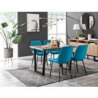 FurnitureboxUK Kylo Brown Wood Effect Dining Table With Black 'U' Legs & 4 Pesaro Velvet Chairs in Blue