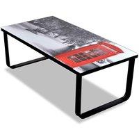 Berkfield Home Coffee Table with Telephone Booth Printing Glass Top