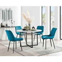 FurnitureboxUK Adley Grey Concrete Effect & Black Round Dining Table with Shelf & 4 Velvet Pesaro Dining Chairs in Blue