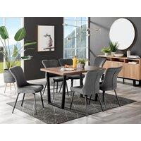 FurnitureboxUK Kylo Large Brown Wood Effect Dining Table & 6 Nora Black Leg Velvet Chairs in Dark Grey