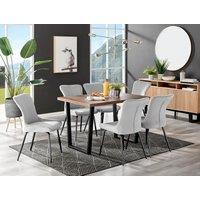 FurnitureboxUK Kylo Large Brown Wood Effect Dining Table & 6 Nora Black Leg Velvet Chairs in Light Grey