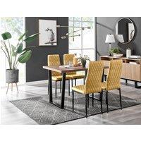 FurnitureboxUK Kylo Brown Wood Effect Dining Table With Black 'U' Legs & 4 Milan Velvet Chairs in Mustard