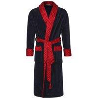 Bown of London Men's Mayfair Long Velvet Smoking Jacket Robe in Navy | Size: 2XL