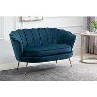 Birlea 2 Seater Sofa Ariel Settee Velvet Fabric Gold Vintage Design in Blue