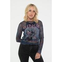 Genesis Women's Bird Hand Long Sleeve Mesh Crop Top in Navy | Size: XL