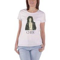 Cher Women's Leather Jacket Skinny Fit T-Shirt in White | Size: Small