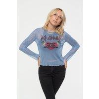 Def Leppard Women's Bringin On The Heartbreak Long Sleeve Mesh Crop Top in Blue | Size: XL