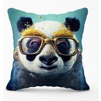 Warren Reed - Designer Panda With Golden Glasses Splashart Outdoor Cushion in Yellow | Size: 45 cm x 45 cm