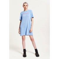 Blue Tencel T-Shirt Dress With Logo Embroidery