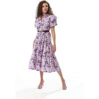 Liquorish Women's Floral Print Button Up Midi Dress in Lilac | Size: Small