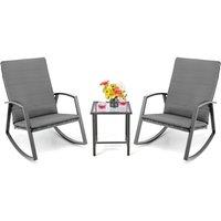 Costway 3PCS Outdoor Rattan Rocking Bistro Set Garden Patio Wicker Table & Chair Set in Grey