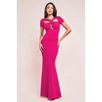 Goddiva Women's Scuba Crepe Twist Cutout Maxi Dress in Dark Pink | Size: 18