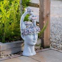 Primrose Cascade Water Feature 'Goddess Freyja 'Tiered Waterfall LED 80cm in Light Grey