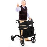 Costway Folding Rollator Walker Aluminium Walking Mobility Aid Lightweight With 4 Wheels in Black
