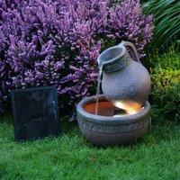 Primrose Water Feature Earthenware Pottery Jug Fountain Solar Powered 40cm in Light Grey