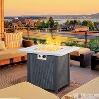 OUTSUNNY Square Propane Fire Pit Table 40000 BTU Gas Firepit w/ Lava Rocks & Lid in Black