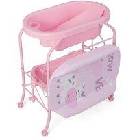 Costway Baby Changing Table with Bathtub Folding Infant Diaper Changing Nursery Station in Pink