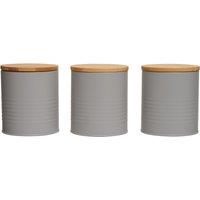Orsina Durable Set Of Three Grey Cannisters, Stylish Design Kitchen Canisters, Secured Storage Canister Set