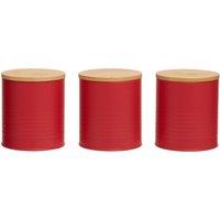Orsina Durable Set Of Three Grey Cannisters, Stylish Design Kitchen Canisters, Secured Storage Canister Set in Red