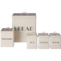 Orsina 5pc Cream Kitchen Storage Set, Coffee, & Sugar Canisters With Utensil Holder, Ceramic Canisters With Lids