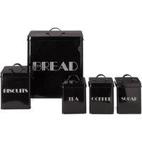 Orsina 5pc Cream Kitchen Storage Set, Coffee, & Sugar Canisters With Utensil Holder, Ceramic Canisters With Lids in Black