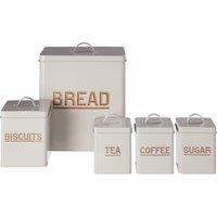 Orsina 5pc Cream Kitchen Storage Set, Coffee, & Sugar Canisters With Utensil Holder, Ceramic Canisters With Lids in Grey