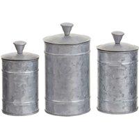 Orsina Set Of 3 Galvanised Steel Canisters, Rustic Storage Jars For Tea, Coffee & Sugar, Vintage Farmhouse Style in Silver