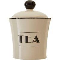 Orsina Luxe Cream Finish Tea Canister, Dolomite Kitchen Storage Container With Black Trim, Art Deco Tea Canisters in White