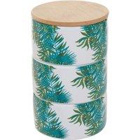 Orsina Palm Set of Three Stackable Canisters, Stoneware Containers With Palm Leaf Pattern, Canisters With Bamboo Lids