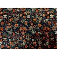 Warren Reed - Designer Dia De Los Muertos Skulls Glass Chopping Board in Orange