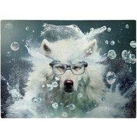 Warren Reed - Designer White Wolf With Glasses Splashart Glass Chopping Board