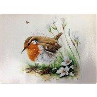 Warren Reed - Designer Robin & Daisies Watercolour Glass Chopping Board in Brown
