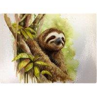 Warren Reed - Designer Sloth Watercolour Glass Chopping Board in Brown
