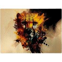Warren Reed - Designer Cheetah Face Splashart Glass Chopping Board in Yellow
