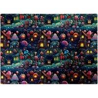 Warren Reed - Designer Whimsical Gingerbread House Pattern Glass Chopping Board in Blue