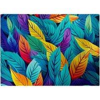 Warren Reed - Designer Bright Colourful Leaves Glass Chopping Board in Blue