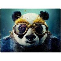 Warren Reed - Designer Panda With Golden Glasses Splashart Glass Chopping Board in Yellow