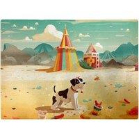 Warren Reed - Designer Doggy On A Beach Holiday Glass Chopping Board in Yellow