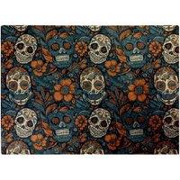 Warren Reed - Designer Dia De Los Muertos Skulls Pattern Glass Chopping Board in Blue