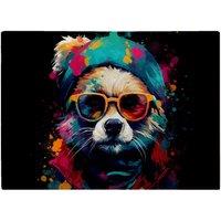 Warren Reed - Designer Multi Coloured Splashart Dog With Glasses Glass Chopping Board in Blue