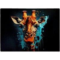Warren Reed - Designer Blue Giraffe Face Splashart Glass Chopping Board in Grey