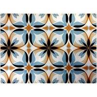 Warren Reed - Designer White Brown & Blue Geometric Pattern Glass Chopping Board